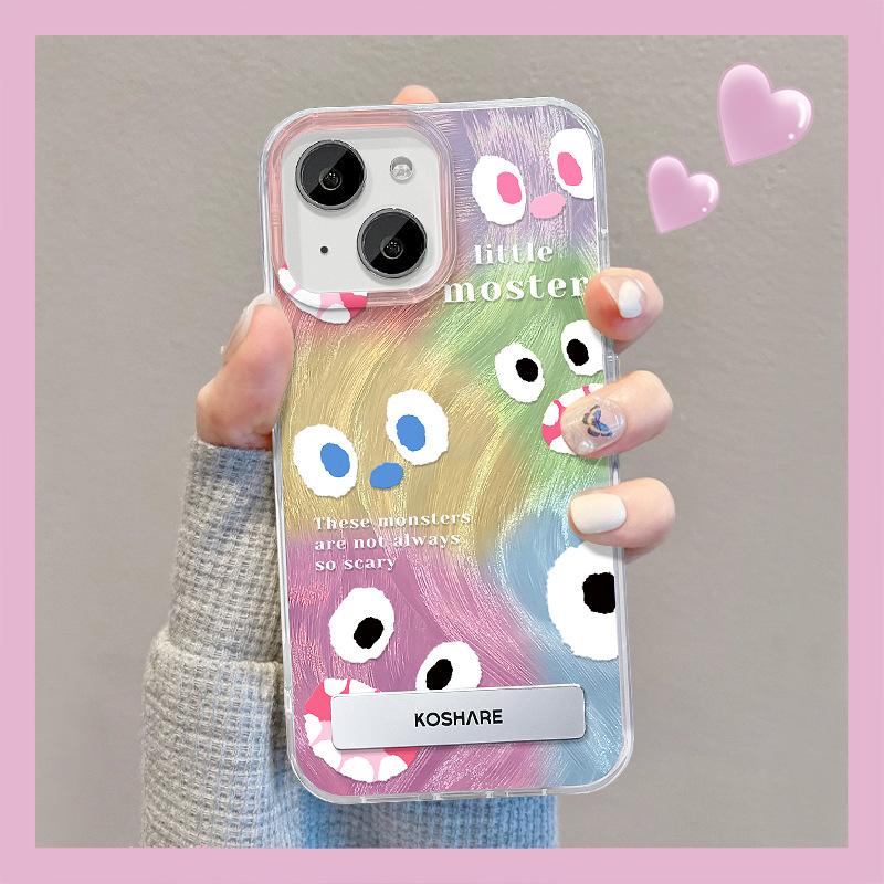 Applicable To Apple 15 Mobile Phone Case Iphone14 Cartoon Monster Stand 13pm Feather Yarn IMD Laser 12 Advanced 7/8