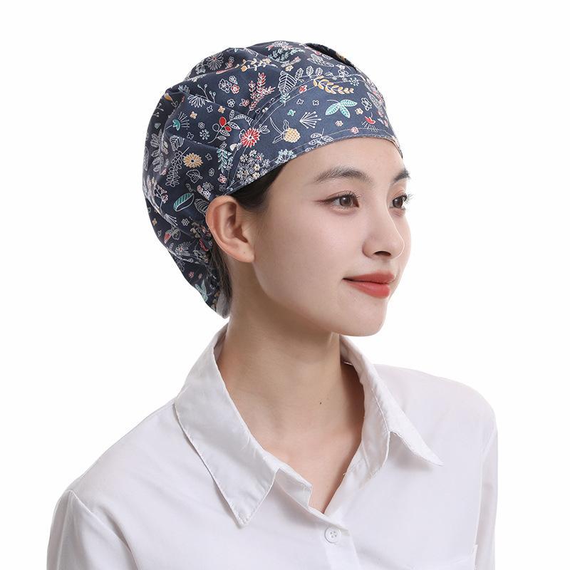 Printed Polyester Cotton Bouffant Scrub Caps Breathable Lightweight for Catering Chef Food Service Staff Work Use