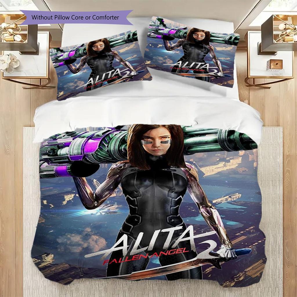 Alita Battle Angel Futuristic Warrior Three-piece set (1 * duvet cover + 2 * pillowcase, without core) 2D Flat Christmas birthday gift