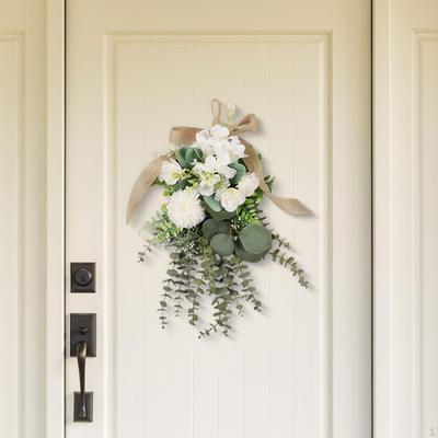 Corona de Crisantemo Artificial y Flor de Eucalipto Decoración Colgante Lágrima para