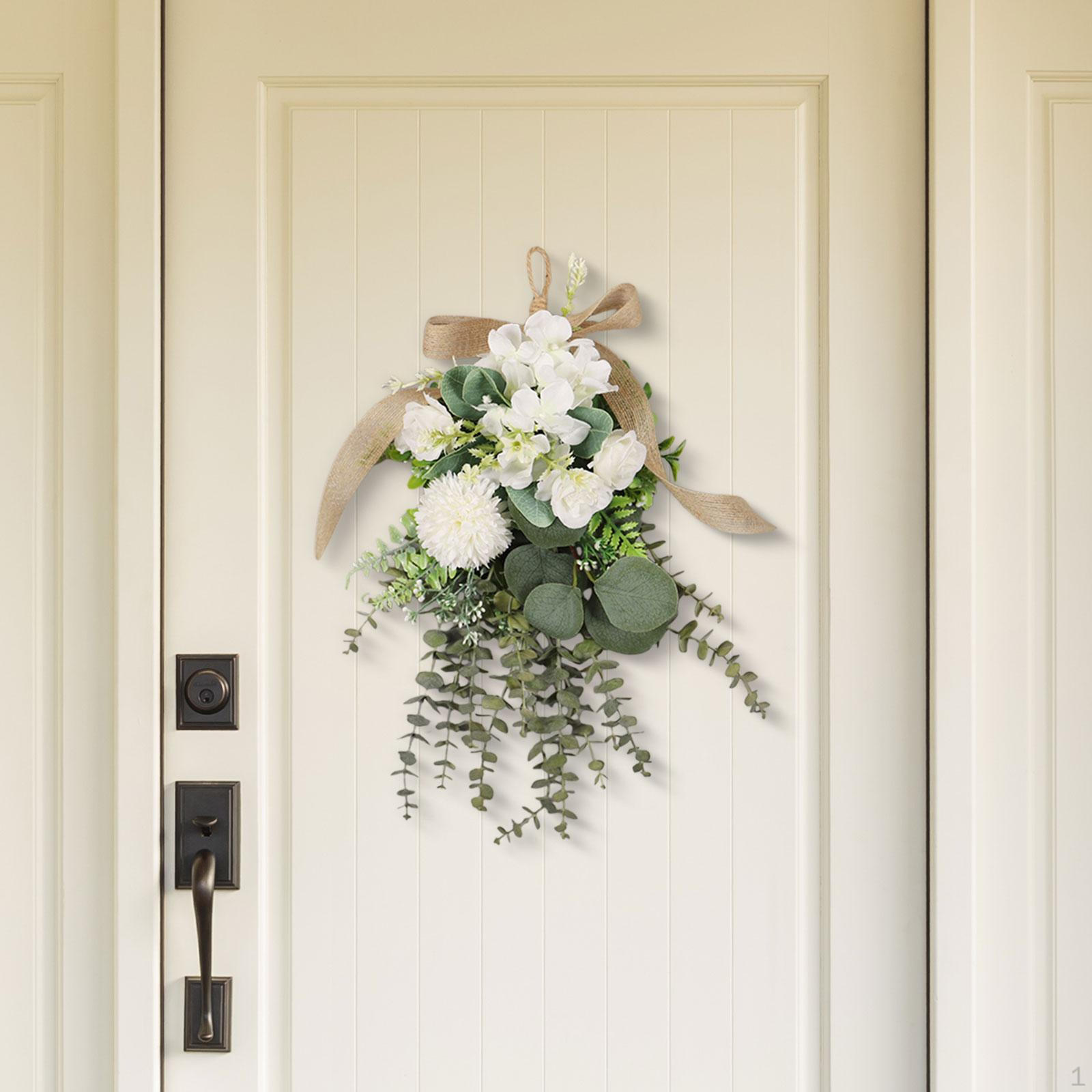 

Artificial Chrysanthemum Eucalyptus Flower Wreath Hanging Decoration Teardrop for белый