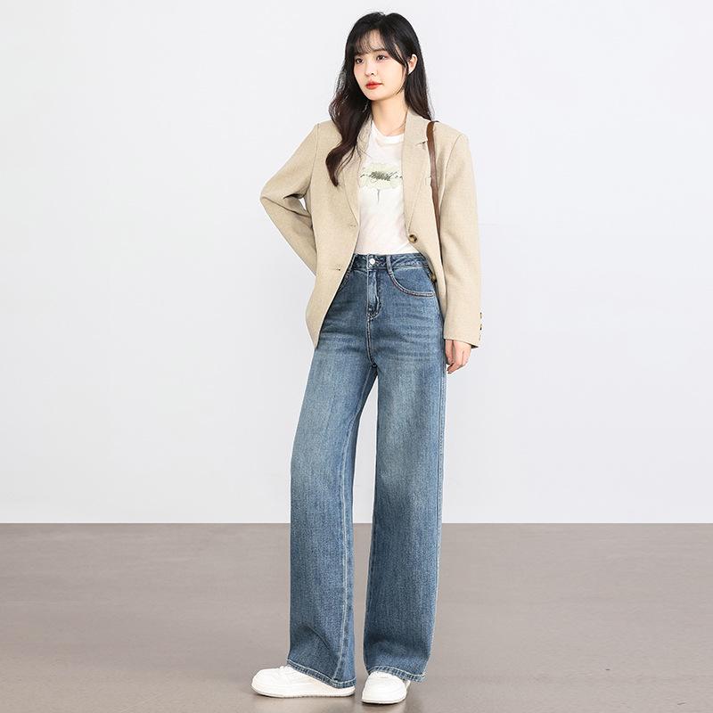 

Women s 2024 Spring/Fall Wide-Leg Jeans: Petite, Slimming, Floor-Length, Loose Fit 28【recommended for 105-115 lbs】 синий