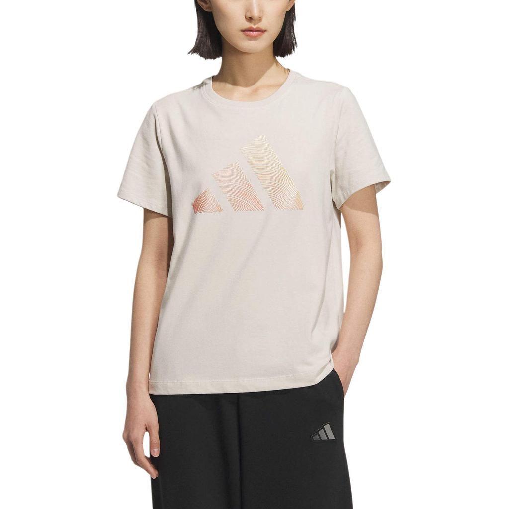 Adidas Sport Performance Simple Logo Versatile Short Sleeve T-Shirt Women T-Shirts Beige JL6285