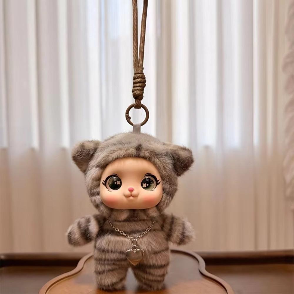 Keychain Vinyl Face Plush Doll Bag Charm Vinyl Doll Toy Leopard Stuffed Pendant Girls Women