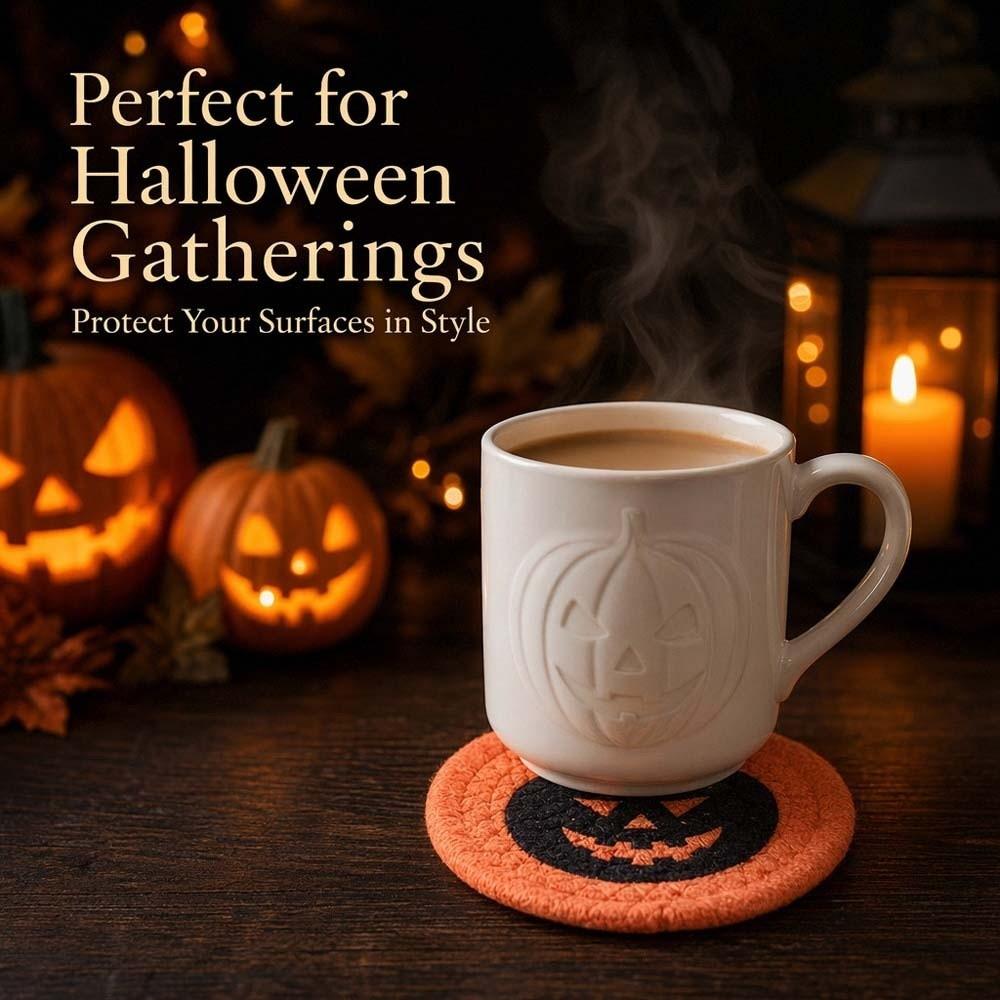 6pcs Heat Resistant Woven Coaster Thick Texture Pumpkin Mat Halloween Placemat  Coffee Mug