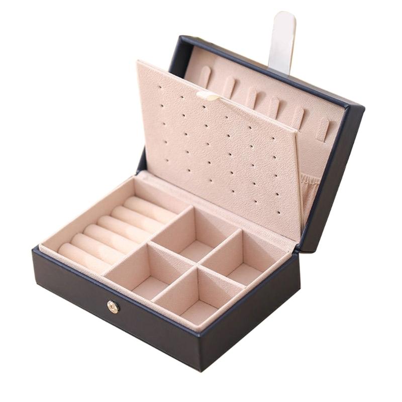 2 Layer Jewellery Box Leather Jewellery Boxes for Women Girls Jewelry Organizer Box Jewelry Storage Box with Buckle тёмно-синий
