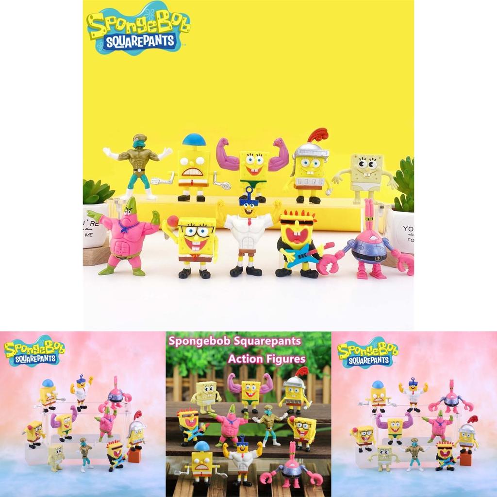 Colorful 10-piece Set Of Muscle Spongebob Cake Decorations