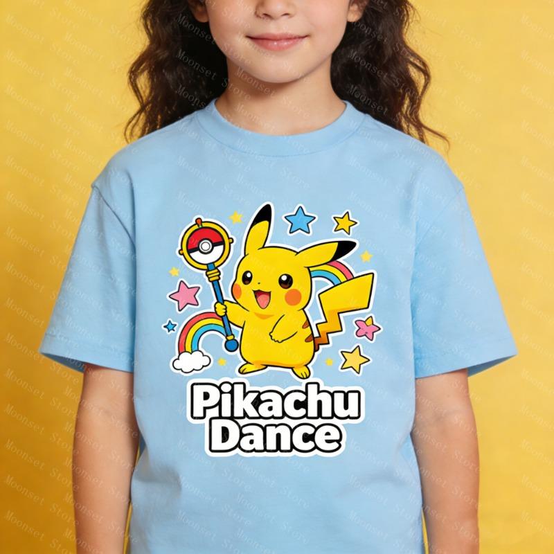 

Kid s Pikachu Dance T-shirt Kids Short Sleeve Cartoon Pokémon Top for Boys Girls Summer Casual Tee Fashion 110