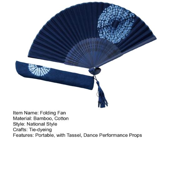 1 Set Handcrafted Tie-dye Folding Fan with Tassel Storage Bag Bamboo Ribs Portable Summer Handheld Fan Decoration Dance Performance Party Props