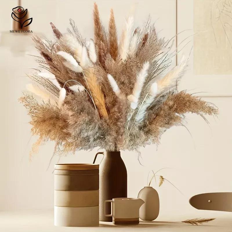 

100 шт. сухоцветов, натуральный букет из пампасной травы, рождественские украшения, искусственные цветы, тростниковый хвост кролика, бохо, свадебный домашний декор