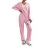 2025 Autumn Women's Cross-border Casual V-neck Rib-knit Set with Loose Straight-leg Pants