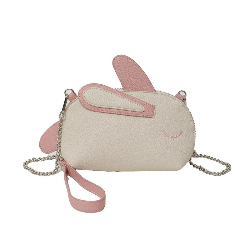 Casual Cute Solid Color Faux Leather Lightweight Portable With Rabbit Shape Women Messenger Fashion Chain Bag Women Shoulder Bag