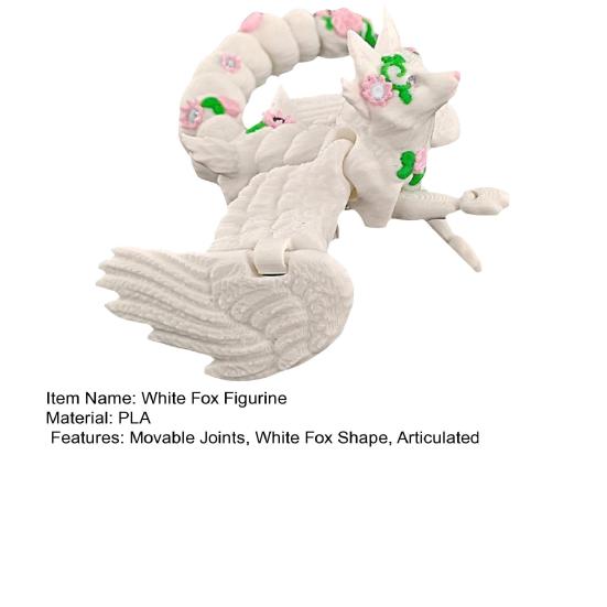 3D Printed White Fox Figurine Movable Joints Winged Fox Figure Articulated Animal Model Fidget Toy Desktop Decoration Ornament