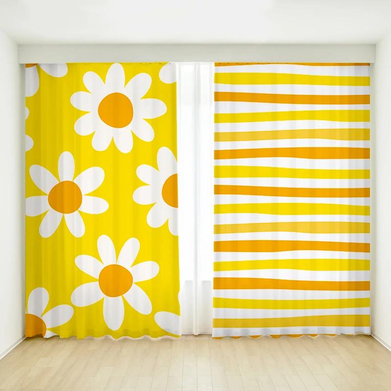 Bedroom Curtain Cartoon Green Simple Creative Flower Art Girl Children's Room Study Bay Window Curtain High Shading 2 Pcs New