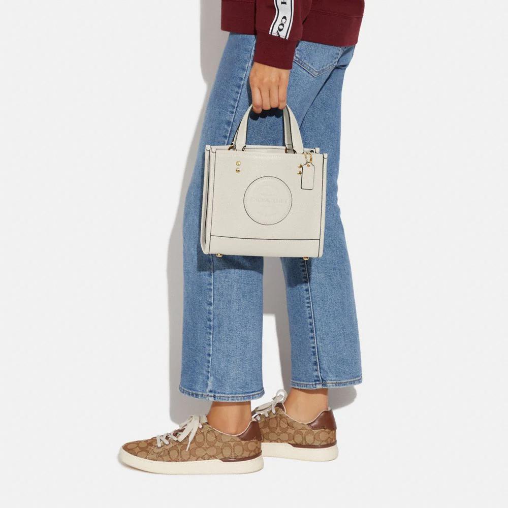 Coach Dempsey 22 Klassische Abnehmbare Schultergurt Leder Tragetasche Einkaufstasche Crossbody Handtasche Klein Damen Tote Weiß C5268-IMCHK