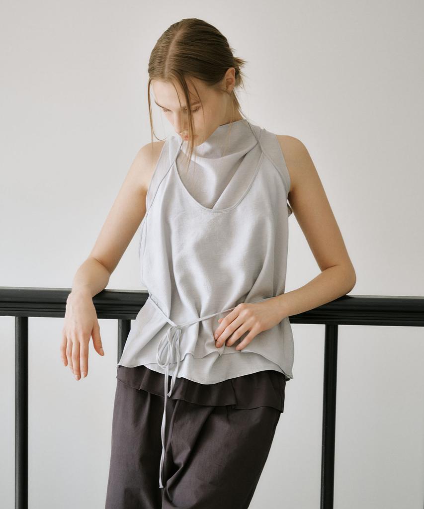 OURO Layered Drape Halter Blouse Set Up [ Pale Blue ]