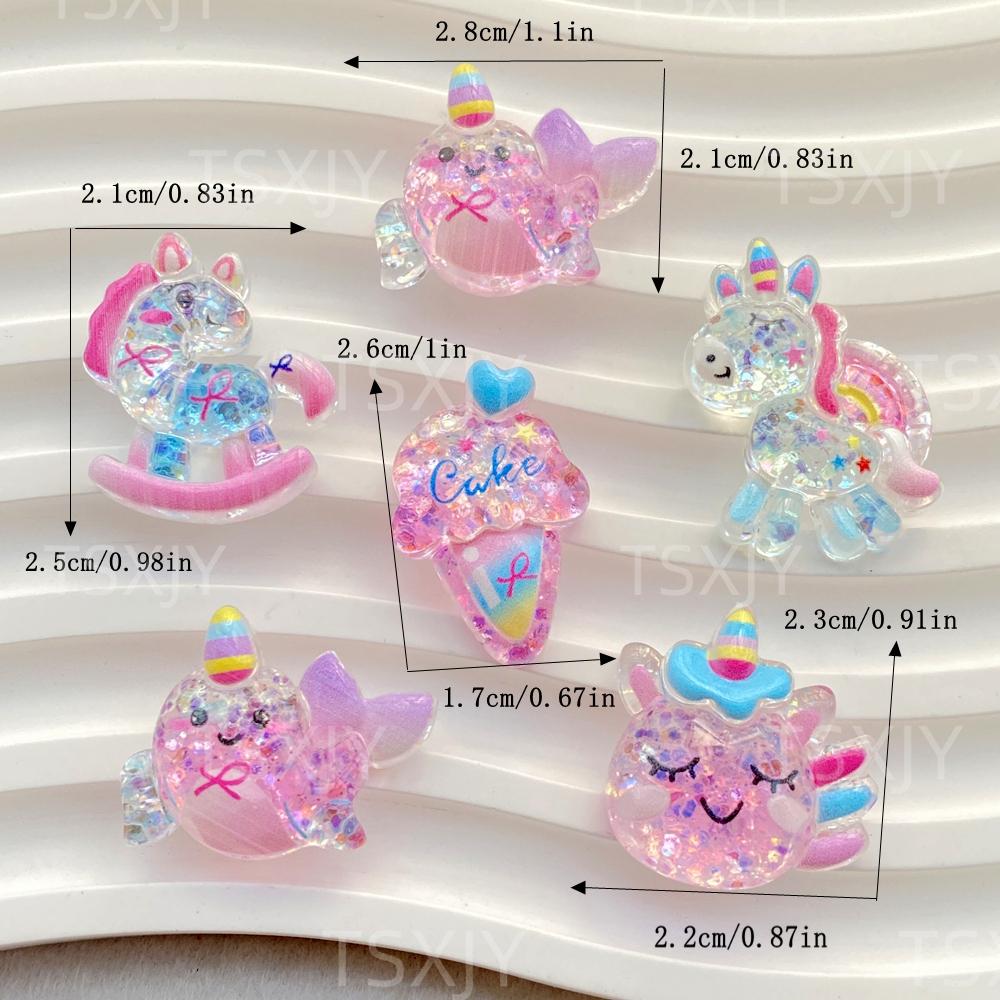 10PCS New Cartoon Colored Unicorn Horse, Ice Cream Flat Back Cabochon Stone Scrapbook DIY Decor Figurines Crafts Accessories