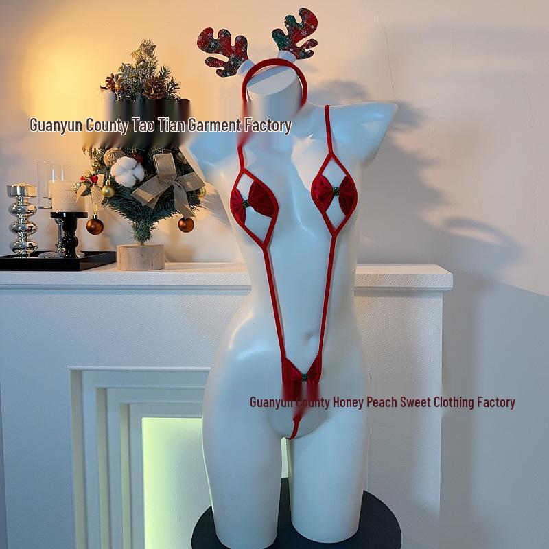 Sensual Red Lingerie Bodysuit with Bow - Perfect for New Year's or Christmas