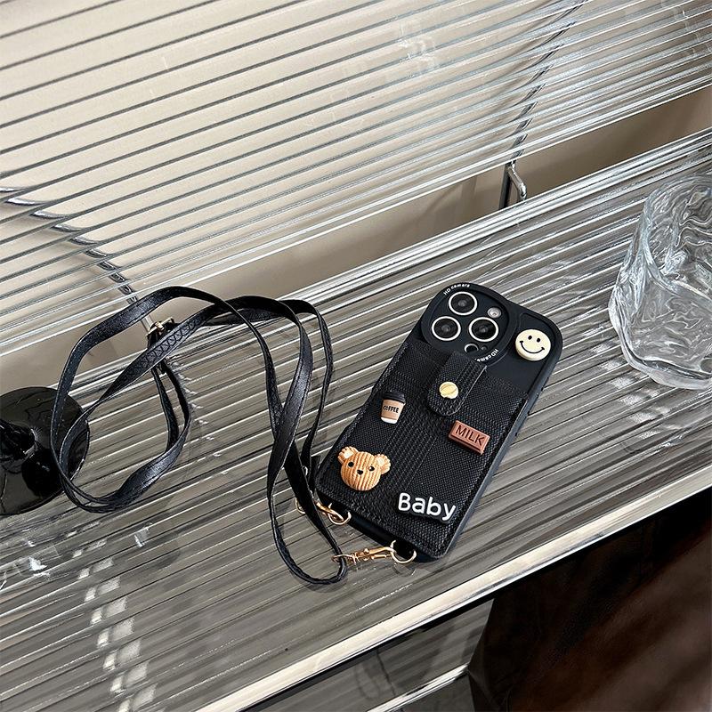 

Coffee Bear Change Bag Card Slot for IPhone 17 Promax Crossbar Rope for Apple 16 Plus All Inclusive For iPhone 7/8/SE 2020