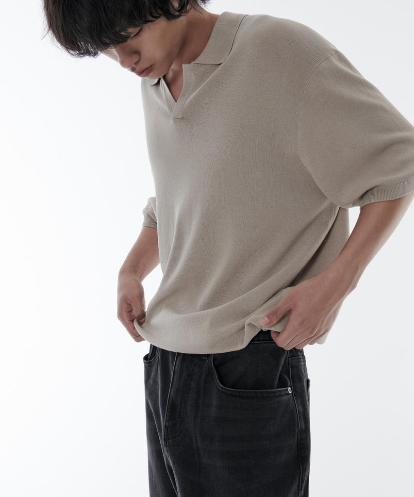 Musinsa Standard Cool Touch Slit Neck Knitted Polo Shirt [Mushroom]