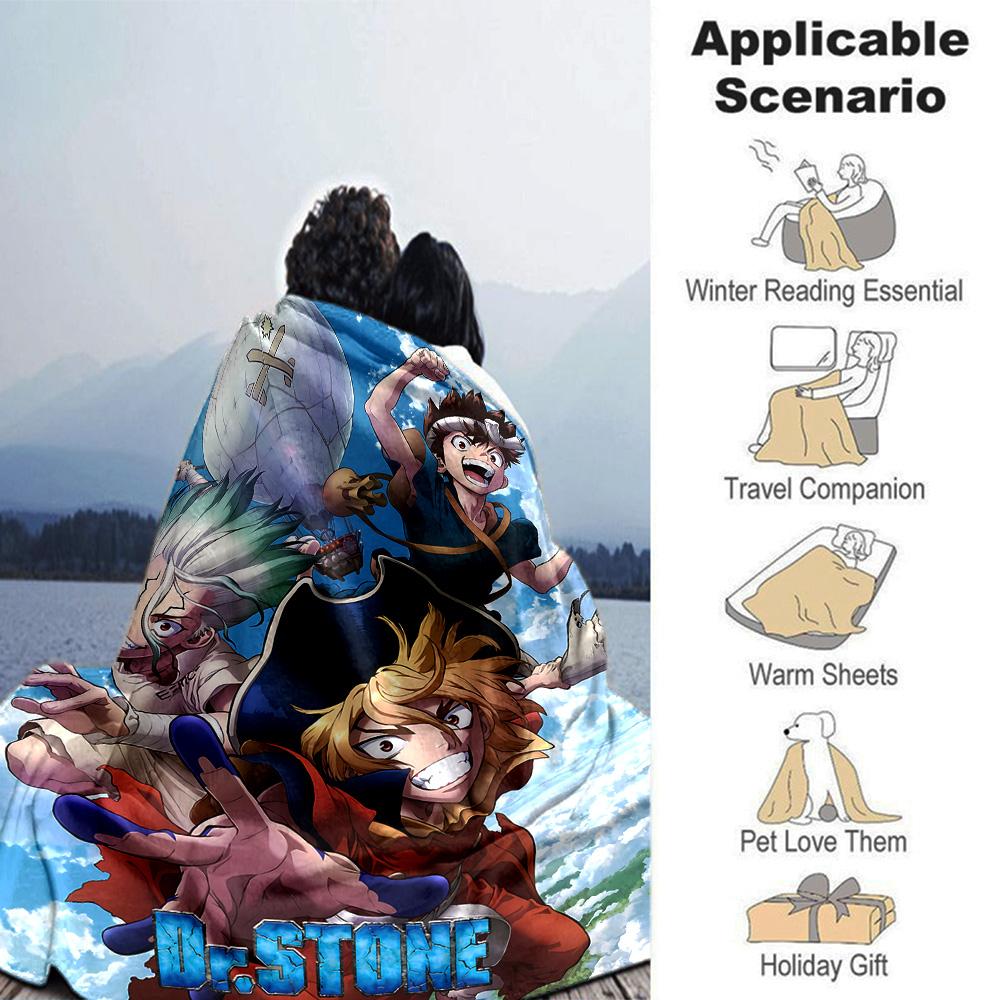 Dr Stone Science Adventure Flannel Blanket Super Soft Warm Cozy Blanket for Sofa Bed Office Travel All‑Season Home Decor Gift