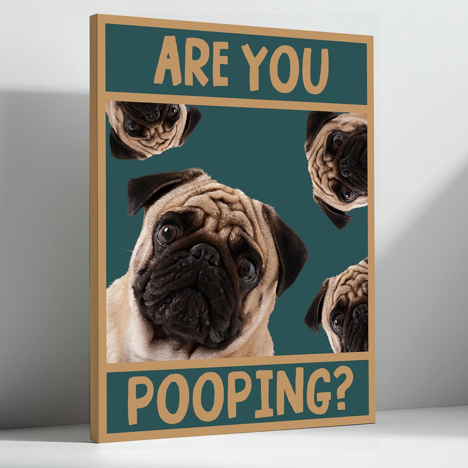 YQDEJ Pug Bathroom Sign, Are You Pooping? - Funny Dog Wall Art, 12x15 Inches Framed Pug