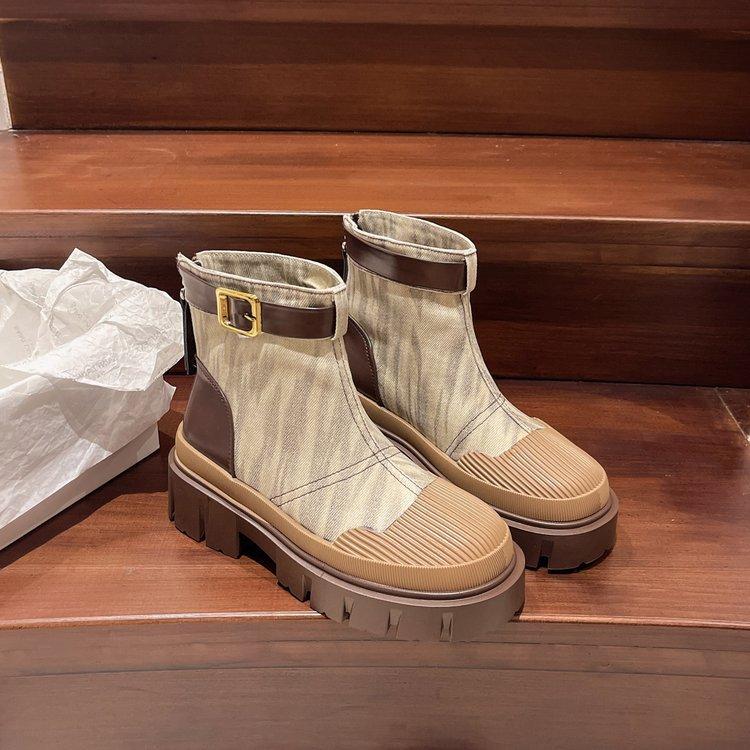 

[youshilai] foreign thick-soled Martin boots women s mid-heeled short boots canvas shoes 2025 autumn new women s boots 40
