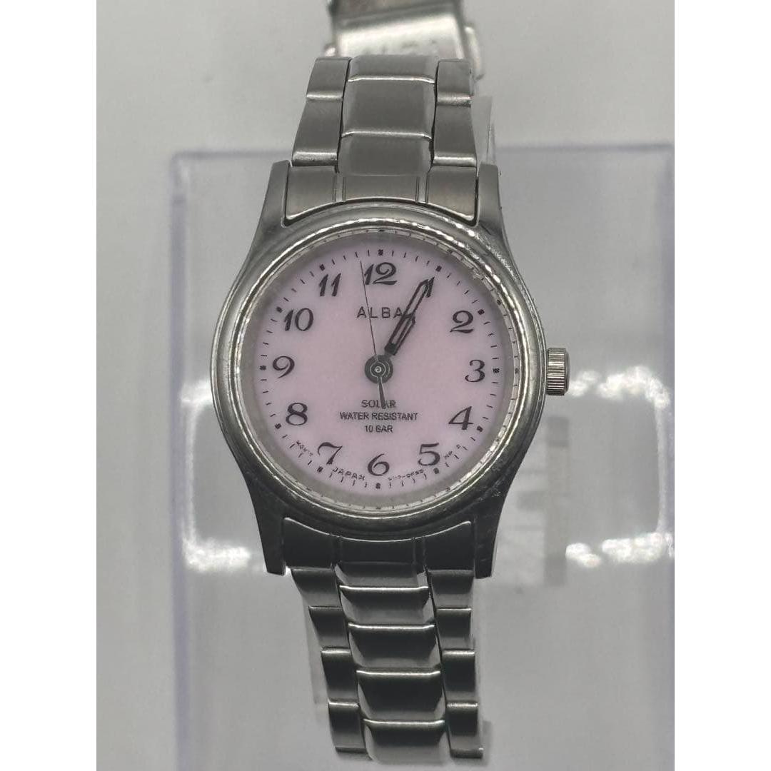 Used [Working Product] ALBA Solar Watch Pink Dial Water Resistant to 10 ATM