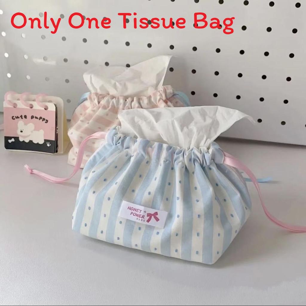 Style Floral Cloth Tissue Box Cover With Drawstring Organizer For Car And Home Decor