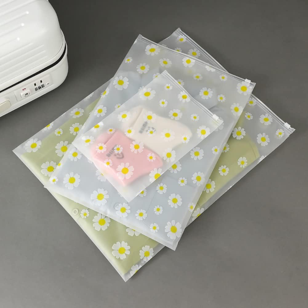 50PCS Daisy Flower Transparent Travel Storage Bag Zipper Lock Waterproof Clothing Closet Underwear Sorting Bag Makeup Bag