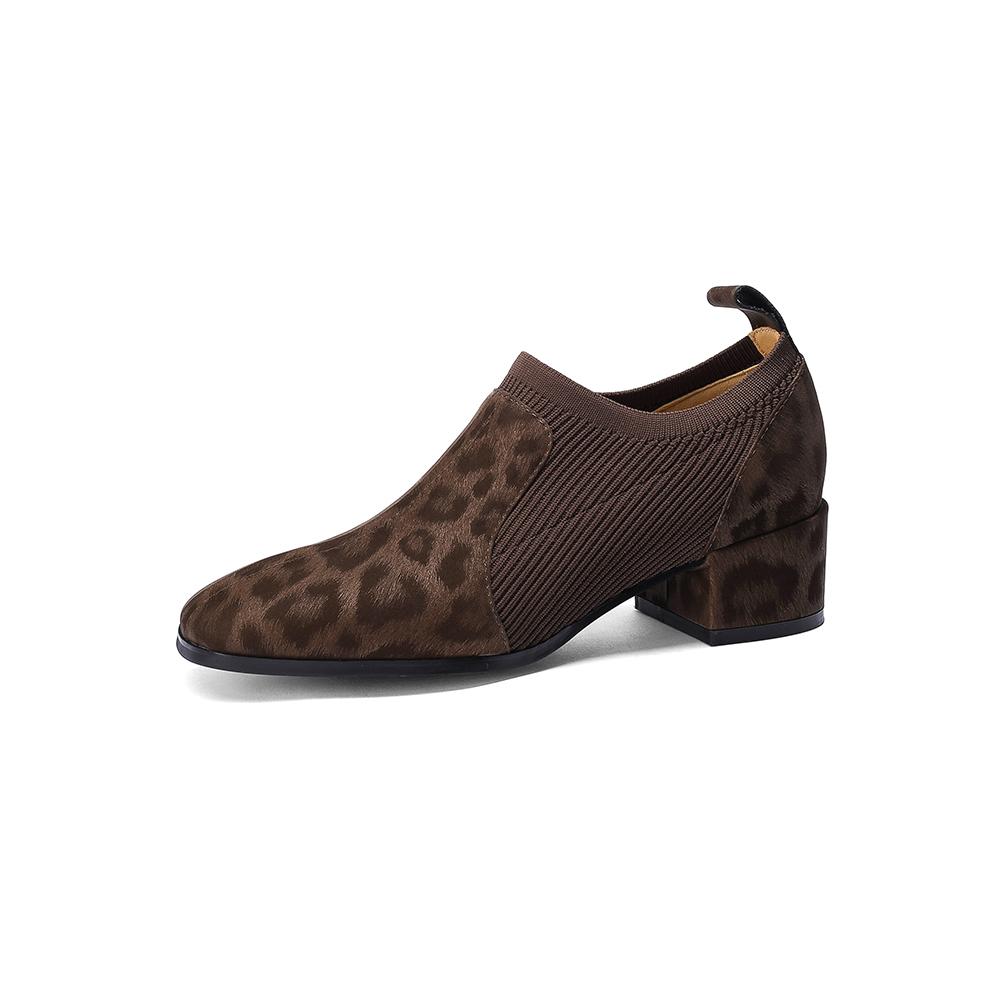 Fashion 2025 Spring New Genuine Leather Soft Work Shoes Women High Heel Stretch Square Toe Slip On Brown Black British Style Heels Women