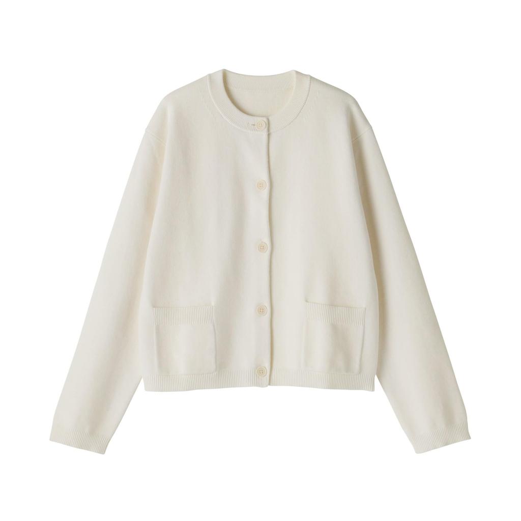 MUJI Women's Washable Knit Crew Neck Cardigan, Off-White, Size S (BA1Q4A5S)