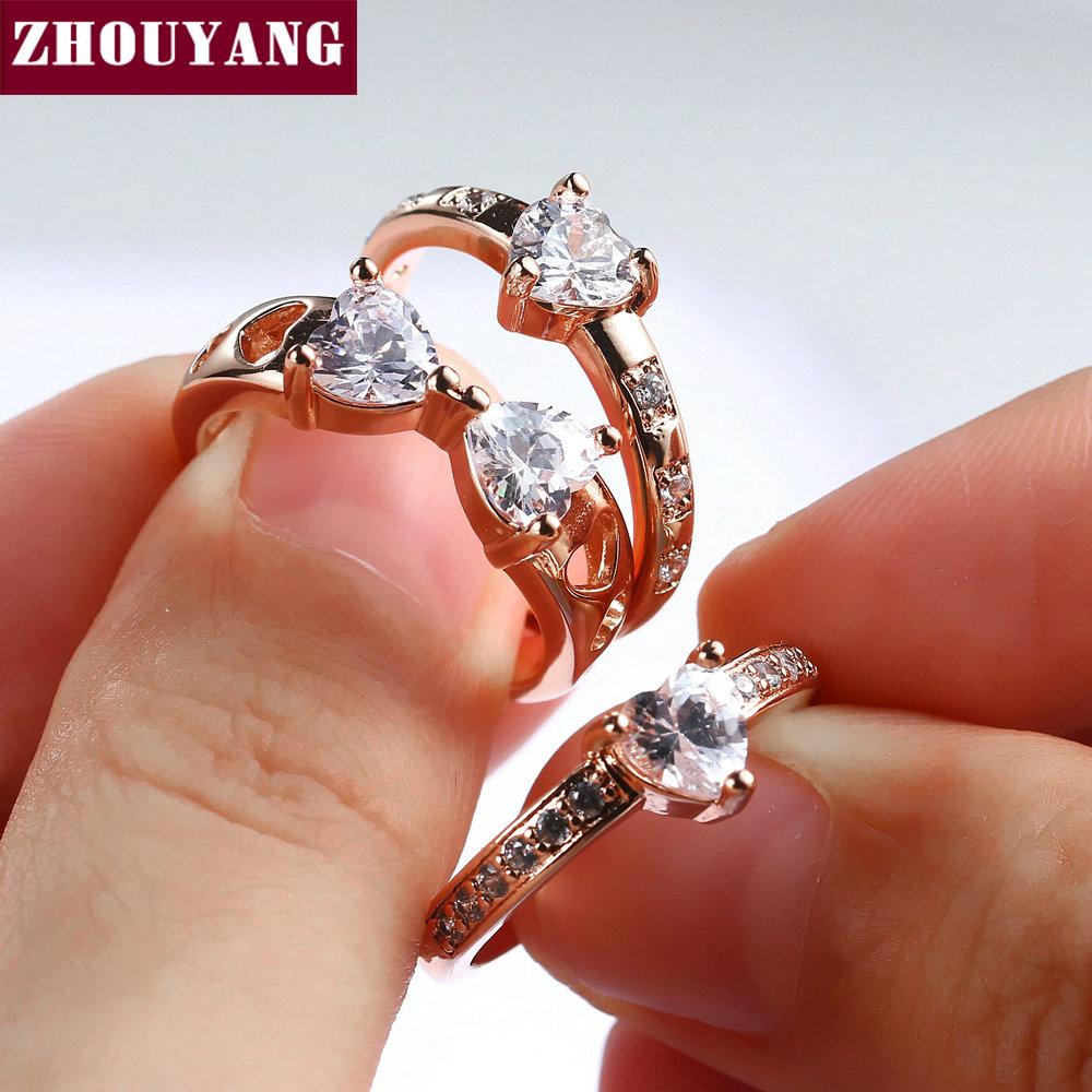 

Luxury Lucky Clover Ring Sets For Women Sweet heart Wedding Cubic Zirconia Rose Gold Color 3 PCS Fashion Jewelry R673 5