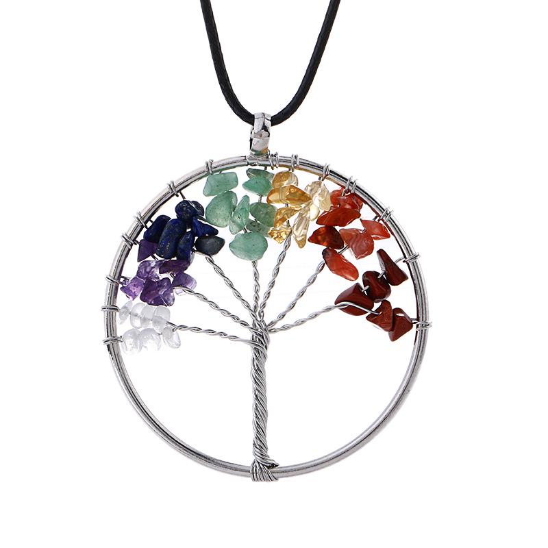 Hand-Wound Natural Gravel Crystal Tree Of Life, Natural Stone Fortune Tree Colorful Necklace N85