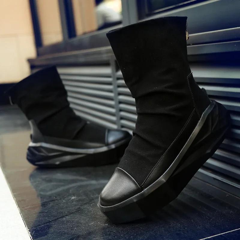 High Top 2025 Autumn New Men's Casual Shoes Fashion Slip On Man Sneakers Outdoor Comfort Trend Shoe Mid-Calf Men Boots Zipper 44