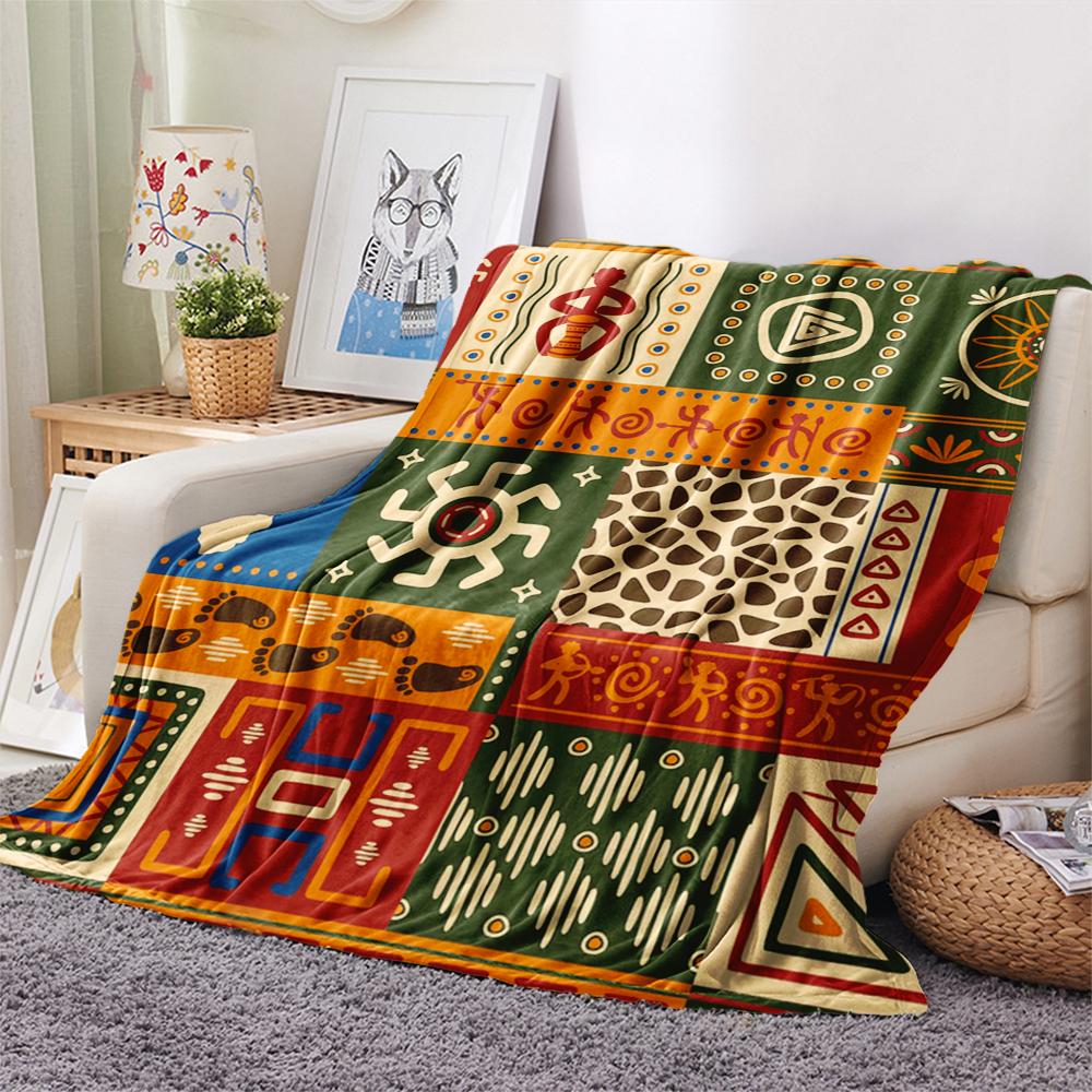1Pc Ethnic Tribal Texture Print Flannel Blanket, High Quality Comfortable for All Seasons, Home Decor, Warmth and Comfort, Perfect for Gifts