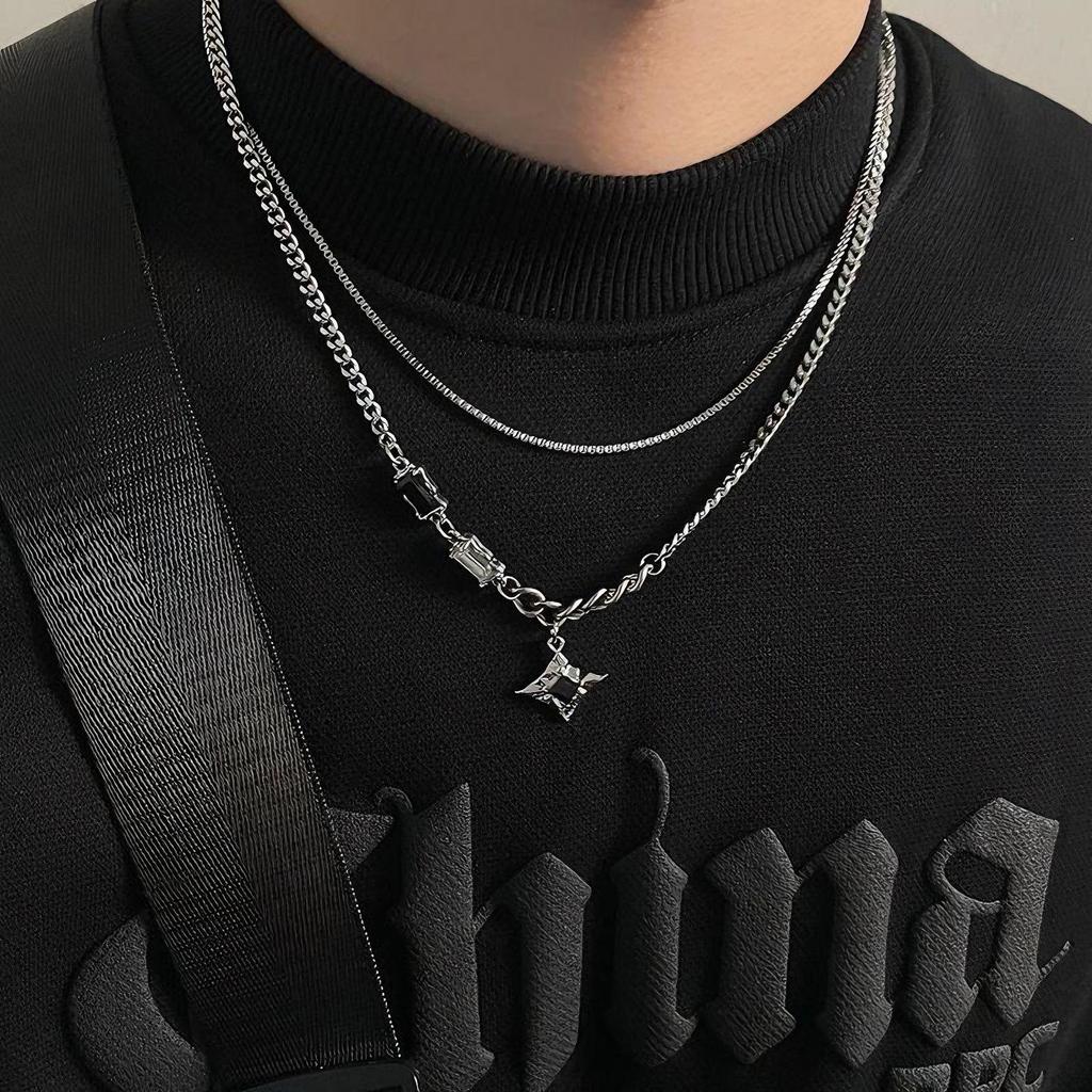 Starburst Double Layer Men's Necklace: Trendy, Light Luxury Hip Hop Style, Unisex Clavicle Chain