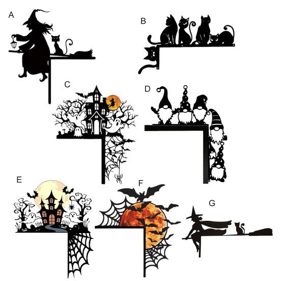 Halloween Door Corner Sign Metal Witch Cat Bat Ghost Spider Web Door Topper Sign Indoor Door Window Frame Decoration