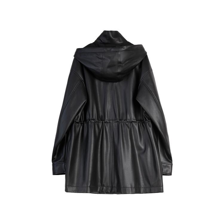 ELLE French Modern Retro High-End Fashion Design Hooded Casual Loose Versatile Long Sleeve Leather Jacket Women jackets ED52122