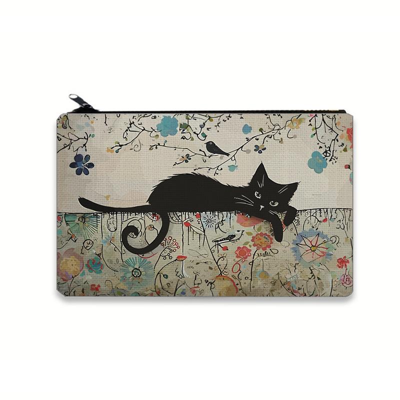 Retro Cat Pattern Makeup Bag Travel Storage Bag  Multi-functional Portable Toiletry Bag