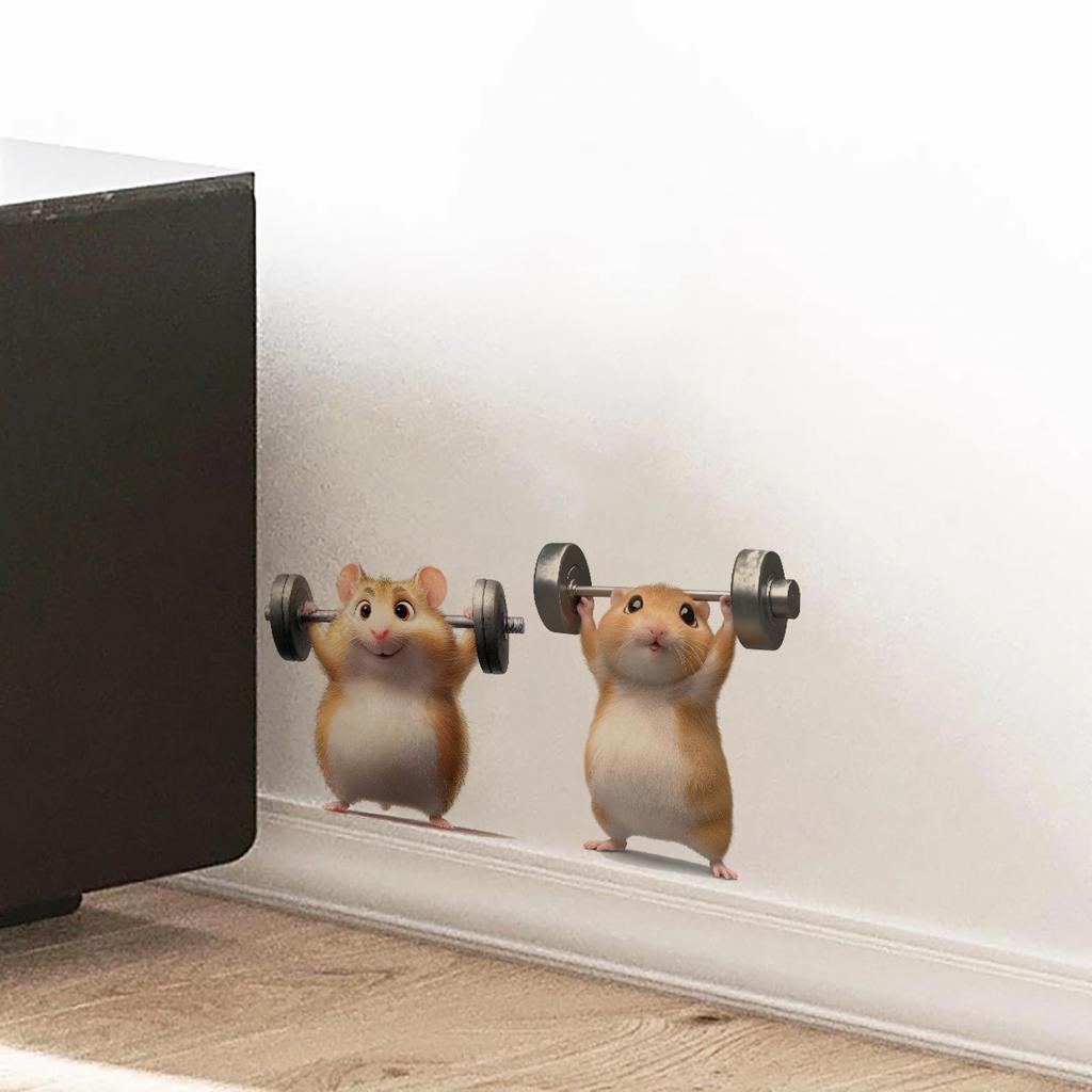Cartoon Hamster with Dumbbell Wall Stickers, Workout Theme Removable Self-Adhesive for Kids Room & Living Room Decor