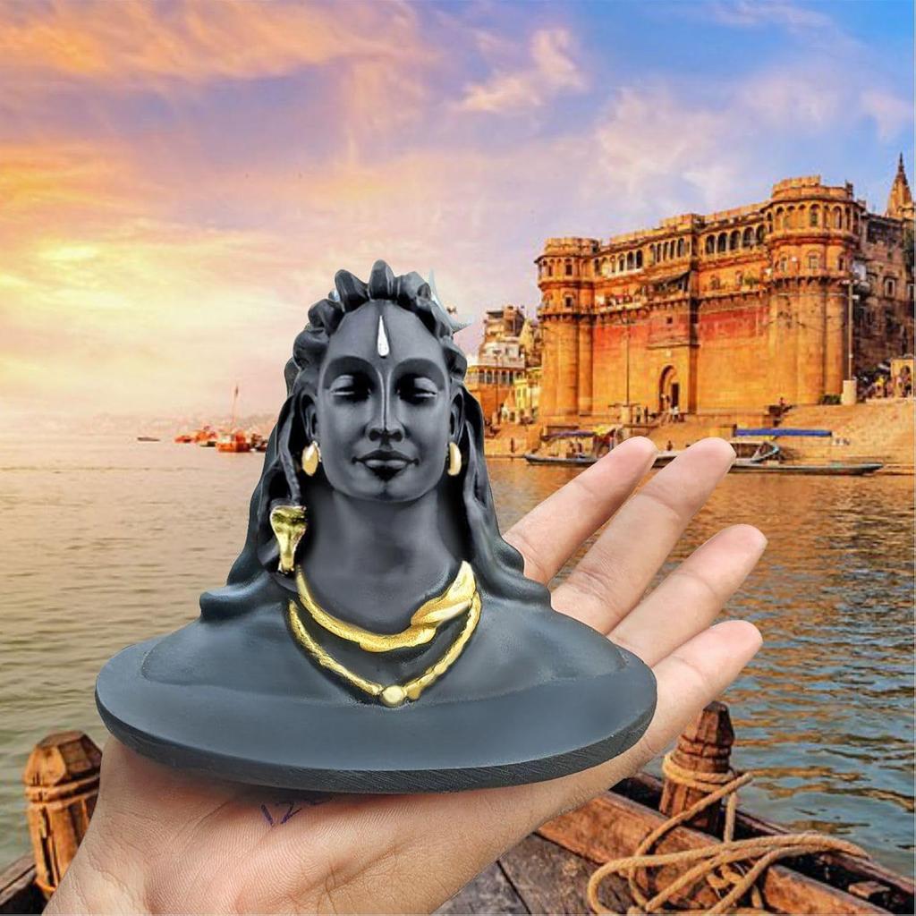 3 Inch Adiyogi Statue with Rudraksh Mala/Resin Car Dashboard Idols/Lord Shiva for Pooja/Shivratri Gift/Decor/Shiv Murti/Mahadev Statue
