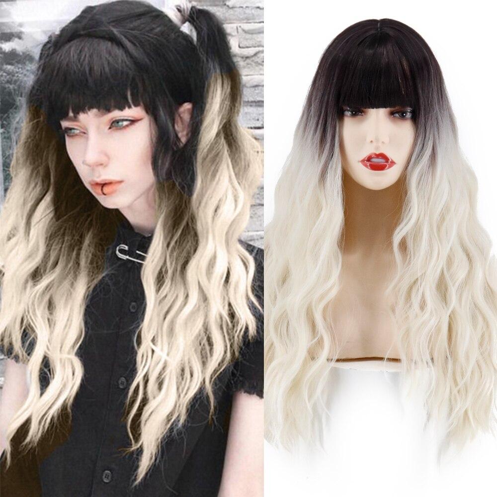 MERISIHAIR Dlouhá paruka s ofinou Vodní vlnitá oranžová paruka Paruka ze syntetického vlákna Dámská dlouhá paruka Cosplay/Denní/Paruka na párty