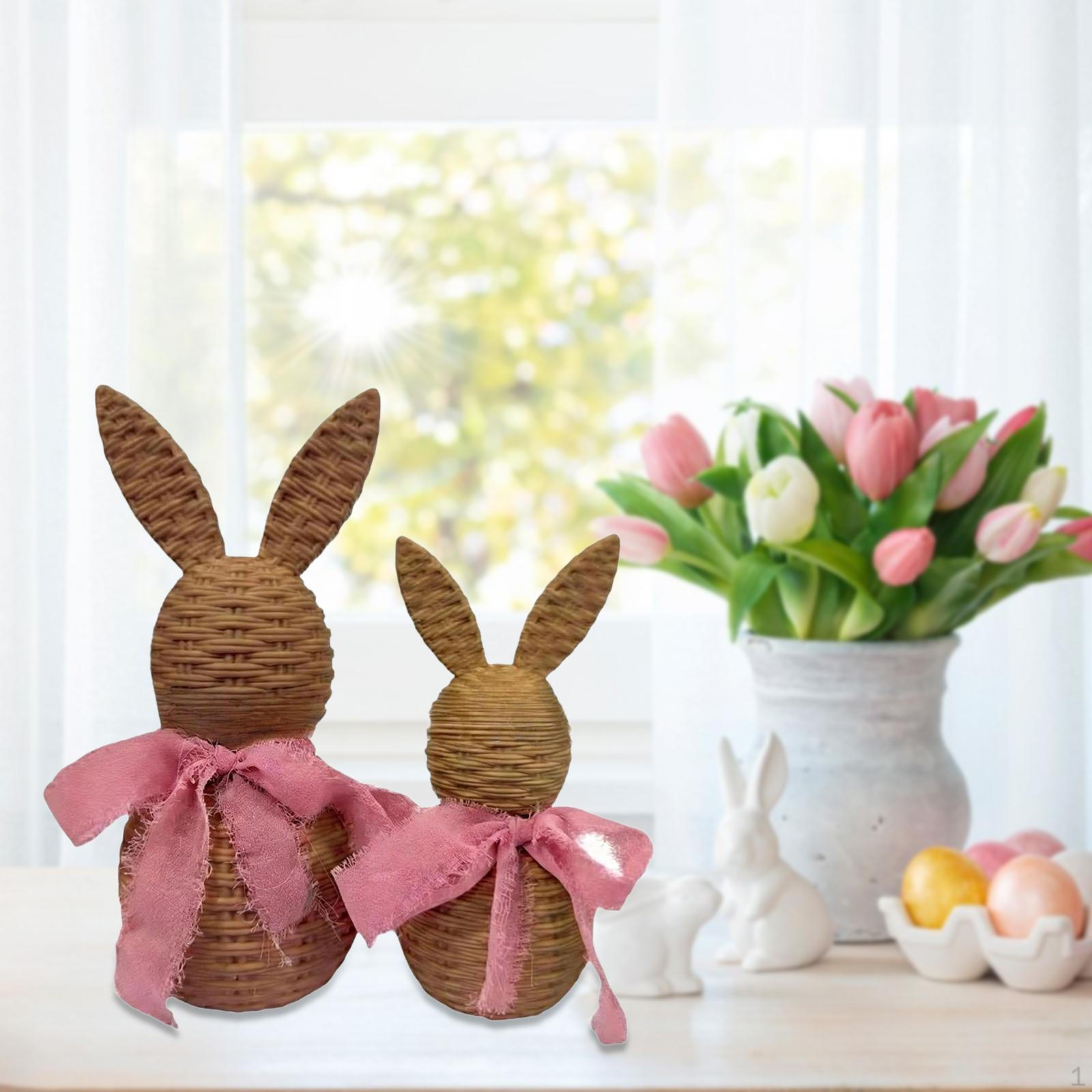 2 Pieces Knitted Easter Bunny Ornament, Figurine, Desk Decoration розовый