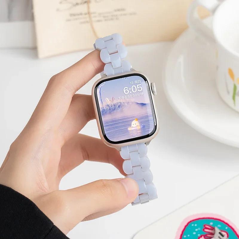 Resin Band For apple watch Ultra 49mm series 9-8-7 41mm 45mm correa 44mm 40mm Slim glacier Link bracelet iwatch 6 5 4 SE Strap