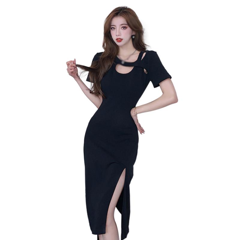 

Women s Dress Solid Color Hollow-out Slim Split L