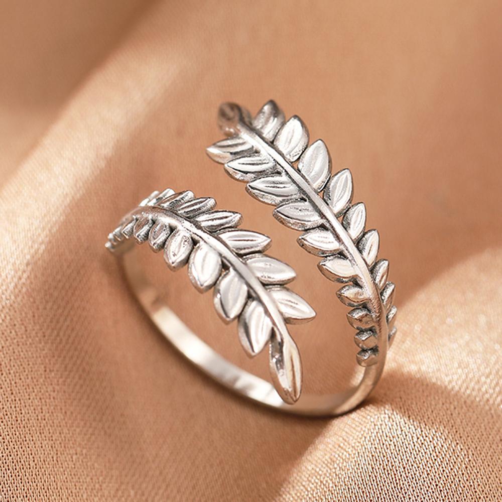 Stainless Steel Rings Vintage Plants Leaves Snake Exquisite Star Moon Adjustable Open Sweethearts Rings For Women Zircon Gifts