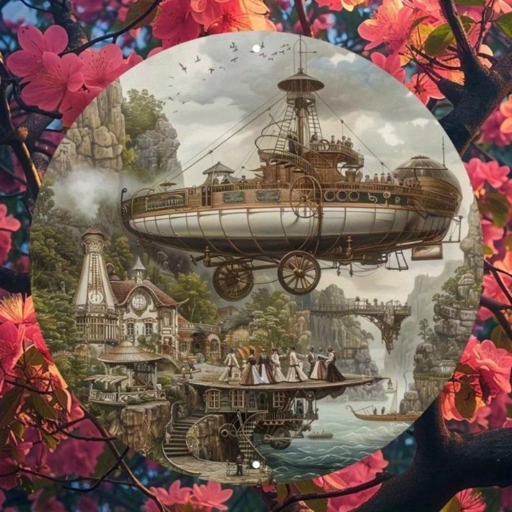 Vintage Steampunk Airship Tin Sign 20cm Home Outdoor Decor