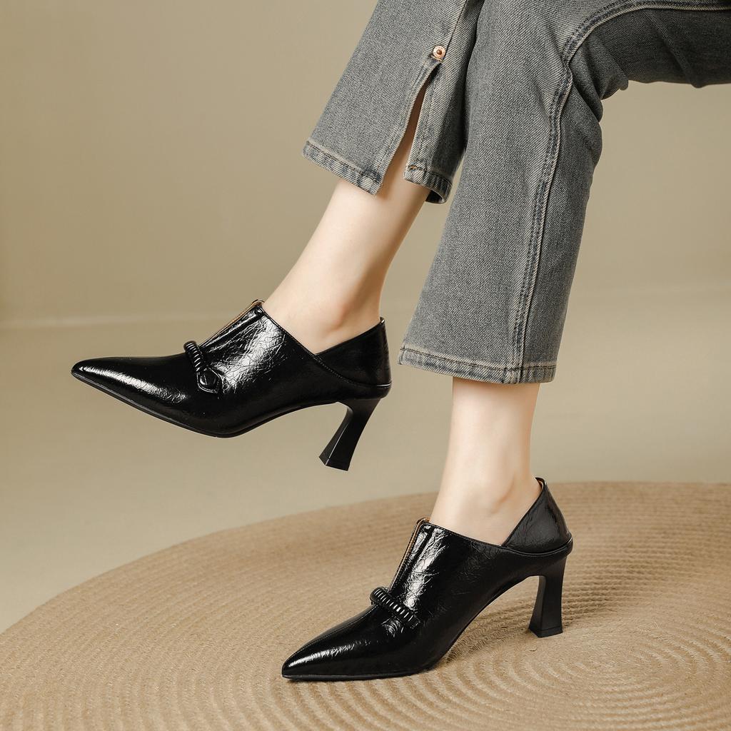 Women's Single Shoes Autumn and Winter New Versatile Comfortable Soft Leather Work Commuting High Heels