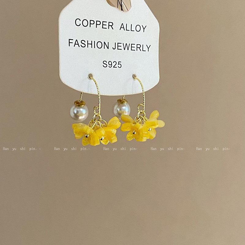 Elegante Osmanthus-Perlenohrringe Elegante Gelbe Blumenohrringe für Damen Lange Quasten Florale Ohrringe Statement-Schmuck